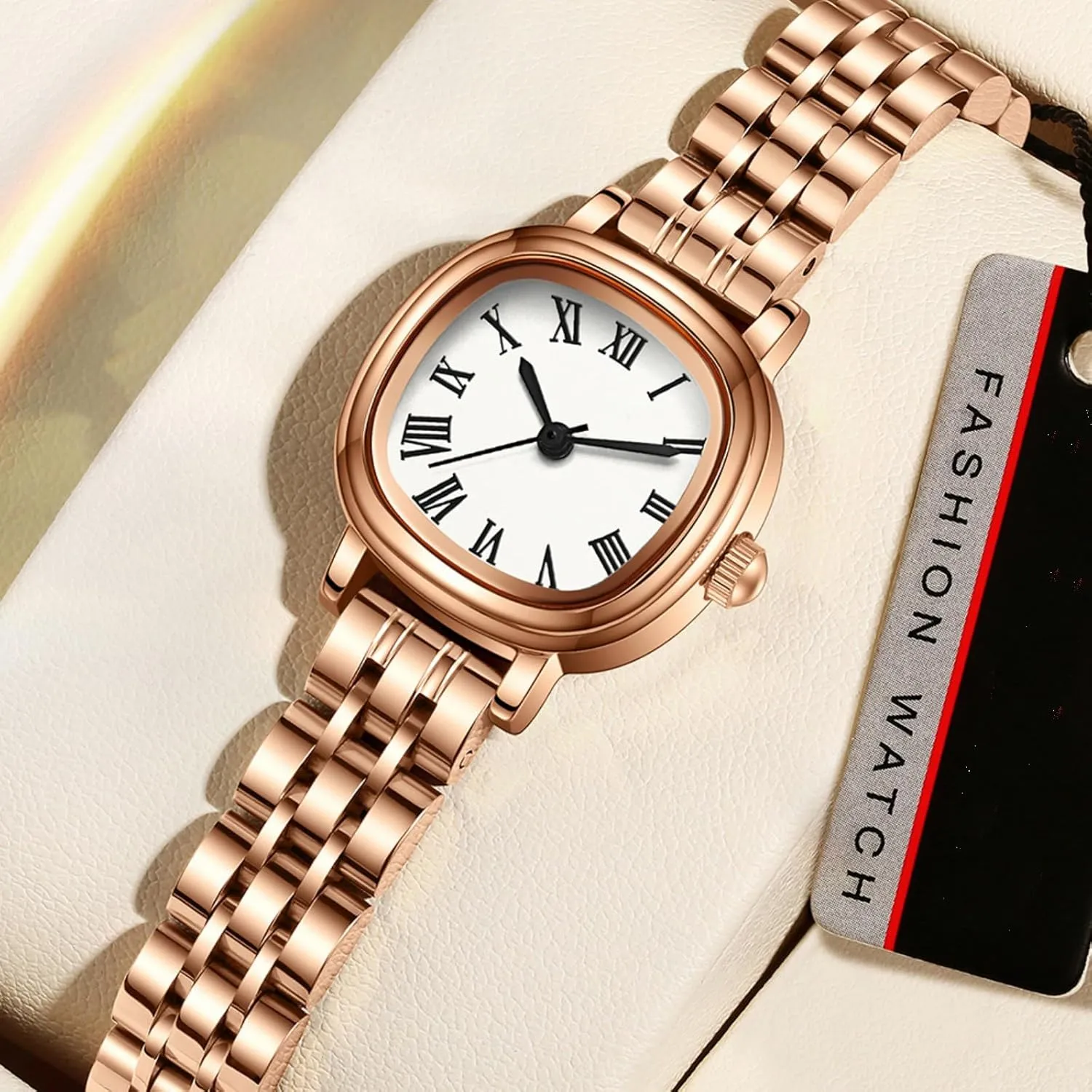 for Women Dainty Luxury Retro Vintage Designer slate demerit woodblock logger Square Dial with Roman Numerals Easy to Read Reloj para Mujer findtime Gold Watches 