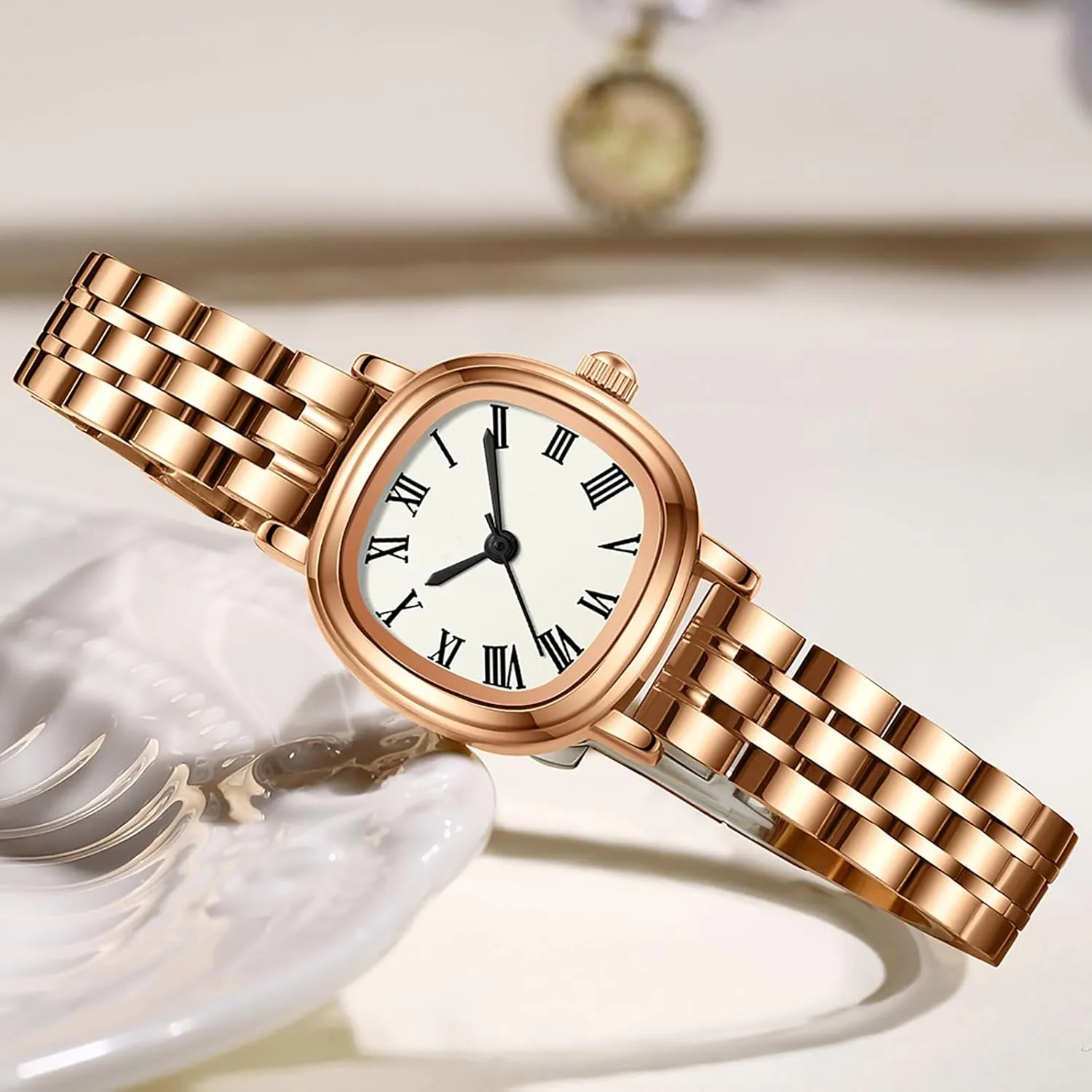 for Women Dainty Luxury Retro Vintage Designer slate demerit woodblock logger Square Dial with Roman Numerals Easy to Read Reloj para Mujer findtime Gold Watches 