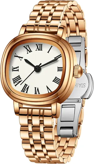 for Women Dainty Luxury Retro Vintage Designer slate demerit woodblock logger Square Dial with Roman Numerals Easy to Read Reloj para Mujer findtime Gold Watches 