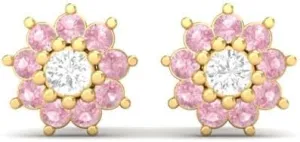 For Women True Elegan 5 MM Flower Pink Sapphire accuracy 14k Gold Over 925 Silver Stud Earring 