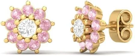 For Women True Elegan 5 MM Flower Pink Sapphire accuracy 14k Gold Over 925 Silver Stud Earring 