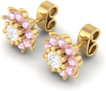 For Women True Elegan 5 MM Flower Pink Sapphire accuracy 14k Gold Over 925 Silver Stud Earring 