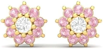 For Women True Elegan 5 MM Flower Pink Sapphire accuracy 14k Gold Over 925 Silver Stud Earring 