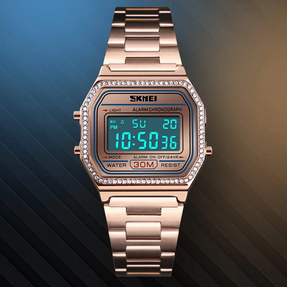 for Women's Men's FANMIS Classic Unisex Military Digital Multifunction Sports Watch Square Face Waterproof Electronic Led Watch Stainless Steel incise Band Business Watches 