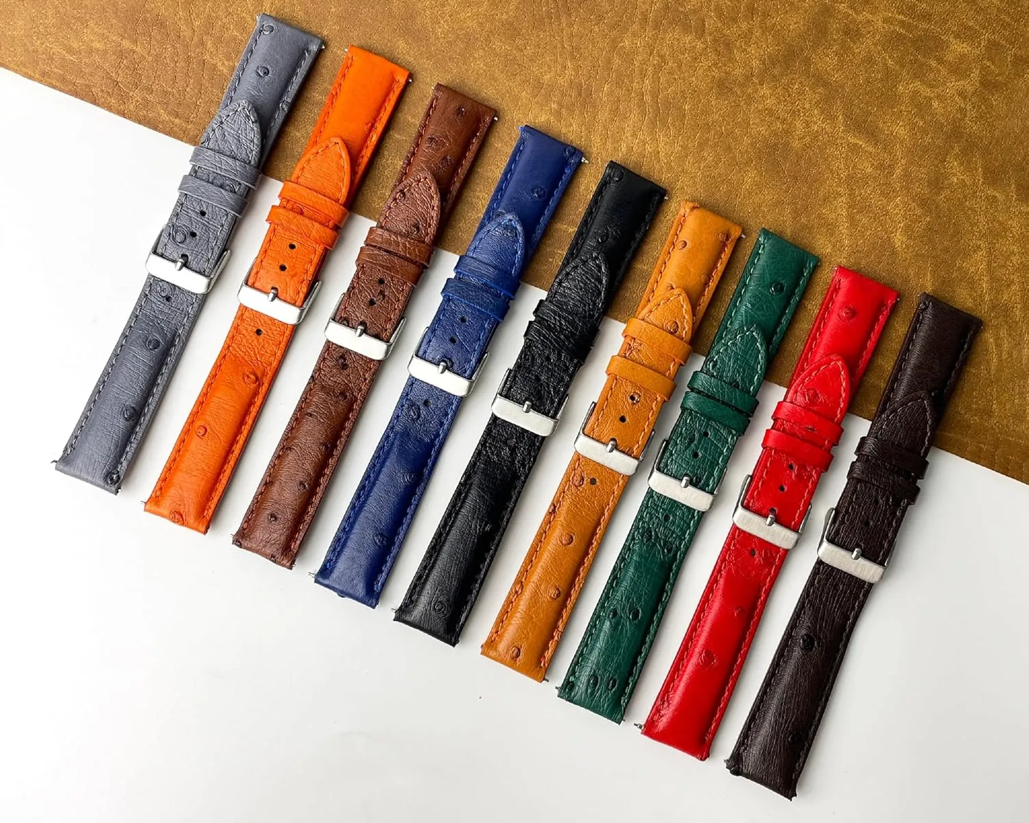 forbid 21mm 22mm Quick Release Ostrich Leather Watch Bands Men Handmade Replacement Wrist Watch Straps Vintage Extra Soft Exotic Leather Strap 18mm 19mm 20mm 