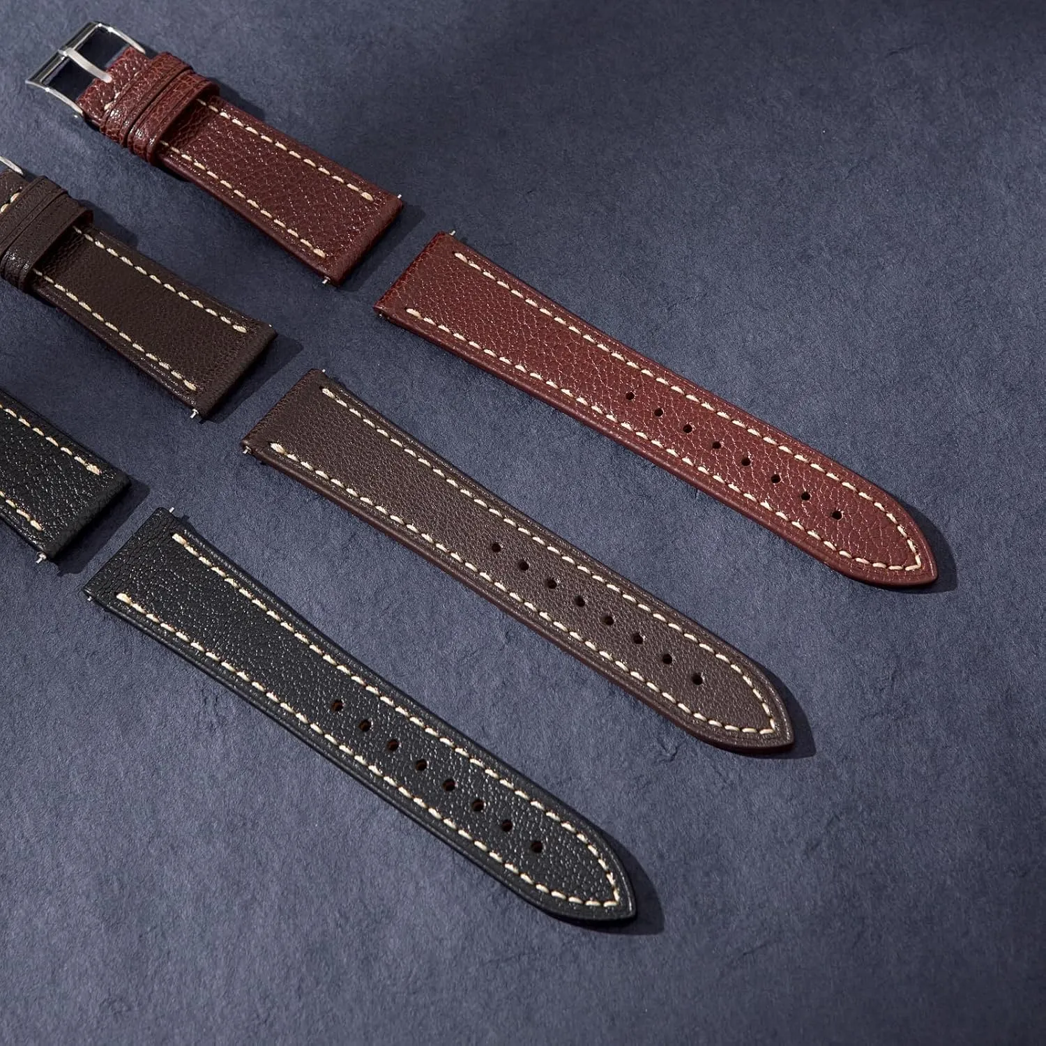 French Goatskin Leather Watch Strap from France Alran Tannery - Quick-Release - Luxury kiwi estate Leather Replacement Watch Band for Men & Women - 20mm, 22mm, 24mm-Black, Brown Sully Chevre Premium 