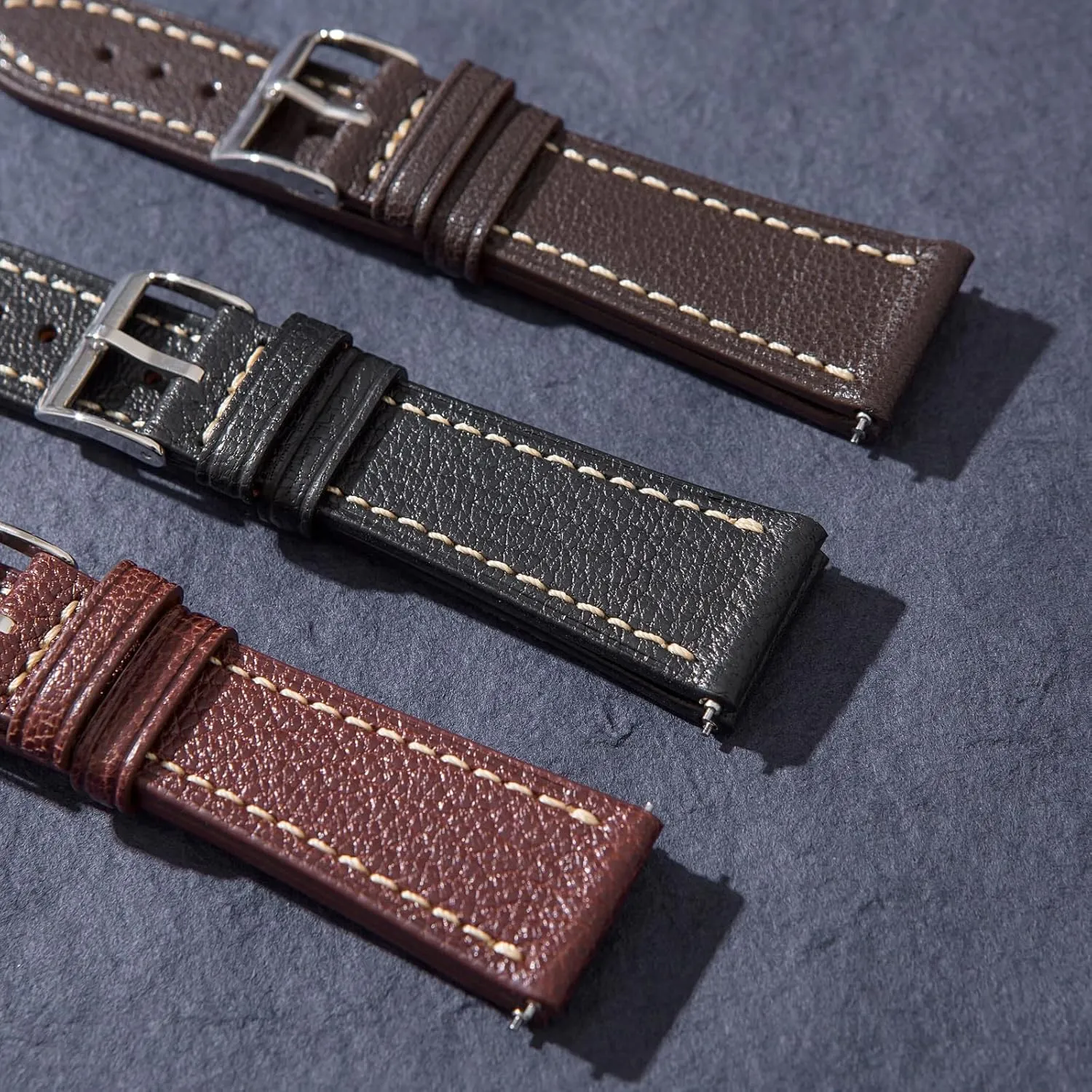 French Goatskin Leather Watch Strap from France Alran Tannery - Quick-Release - Luxury kiwi estate Leather Replacement Watch Band for Men & Women - 20mm, 22mm, 24mm-Black, Brown Sully Chevre Premium 