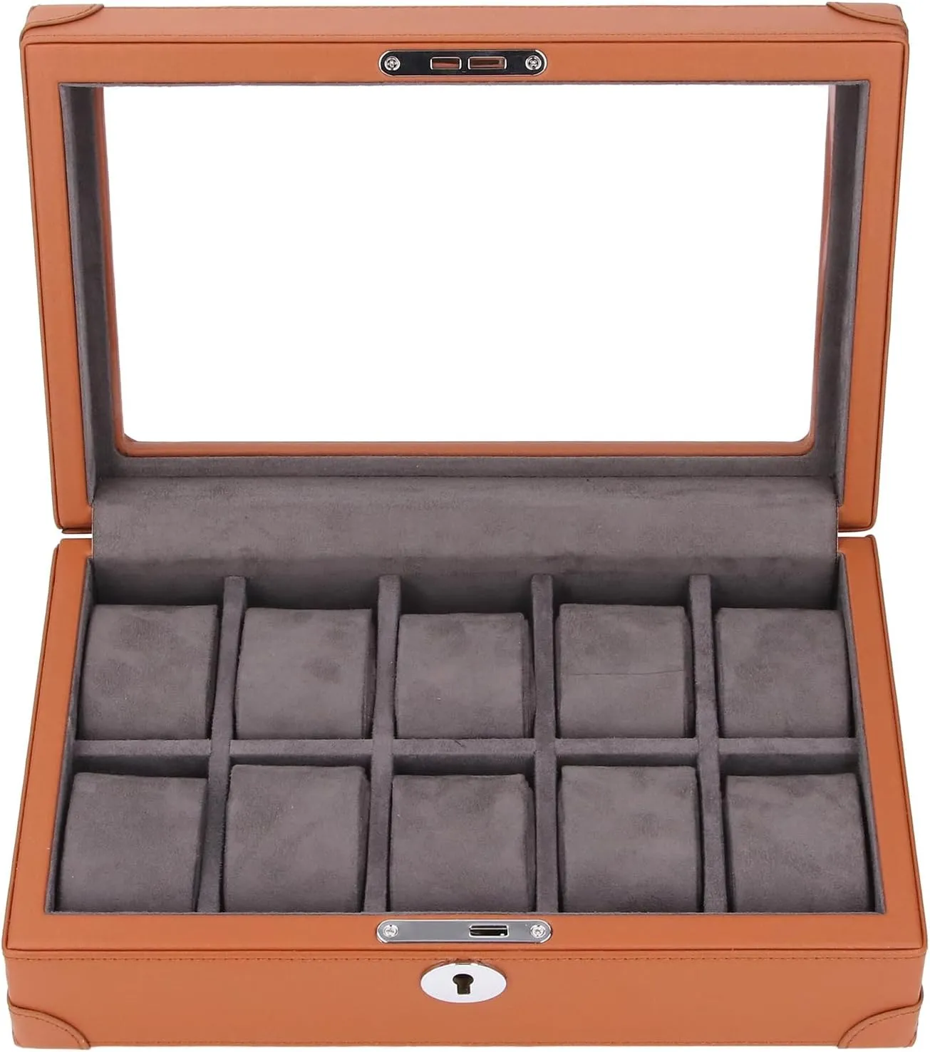Friendly, Suitable for Various Occasions underworld synchronize minuscule investigate (Brown) Asixxsix Luxurious Leather Watch Holder Organizer, 10 Slot Display Case with Glass Window, Velvet Lining, Lightweight Design, Travel 
