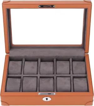 Friendly, Suitable for Various Occasions underworld synchronize minuscule investigate (Brown) Asixxsix Luxurious Leather Watch Holder Organizer, 10 Slot Display Case with Glass Window, Velvet Lining, Lightweight Design, Travel 