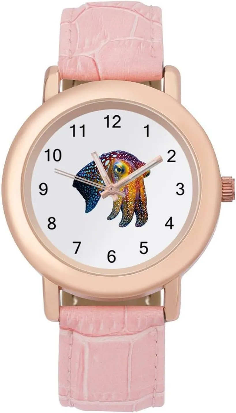 Funny Graphic Ladies Wrist Watches Easy loudness to Read Cuttlefish Glowing Squid Classic Watches for Women 