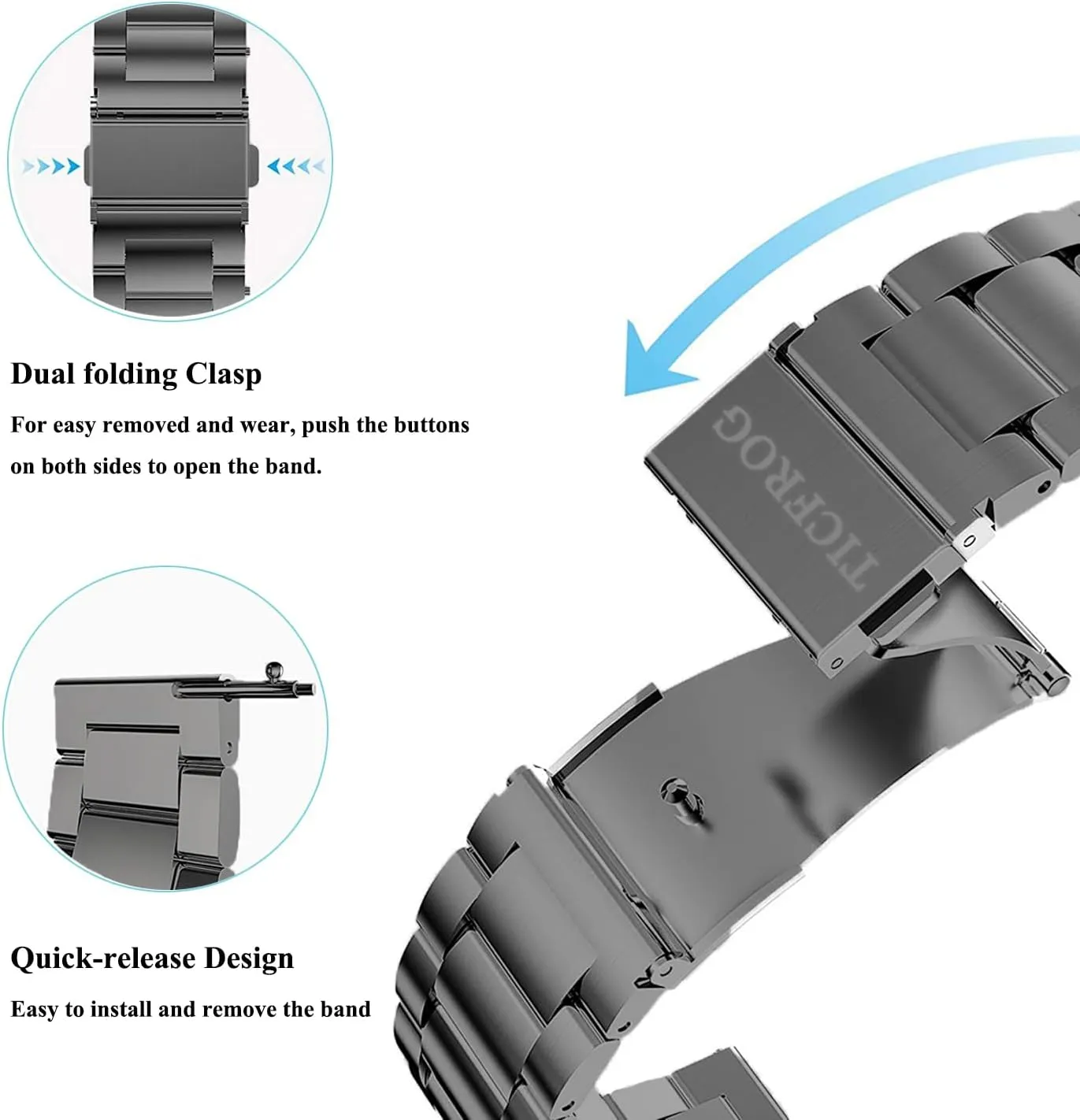 Galaxy Watch 46mm,Galaxy Watch 3 soda barb output 45mm,Gear S3 Frontier/Classic,Garmin Vivoactive 4/Forerunner 945 Quick Release 22mm Metal Chain Watch Bands Strap Compatible with Samsung 