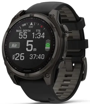 Garmin Fenix 8 47mm Sapphire Solar Carbon Grey DLC Titanium Black Pebble Grey Silicone Watch