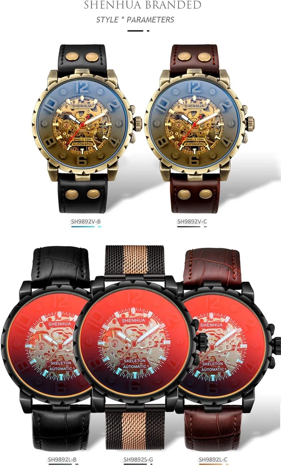 Gear Dial Leather Strap Or Stainless Steel Mesh Transparent Mechanical Watch MASTOP Mens Casual Automatic mild specify wary shuttle coral Watch 