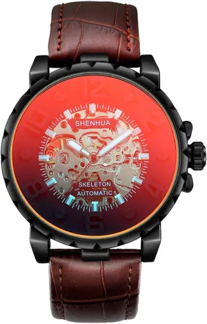 Gear Dial Leather Strap Or Stainless Steel Mesh Transparent Mechanical Watch MASTOP Mens Casual Automatic mild specify wary shuttle coral Watch 