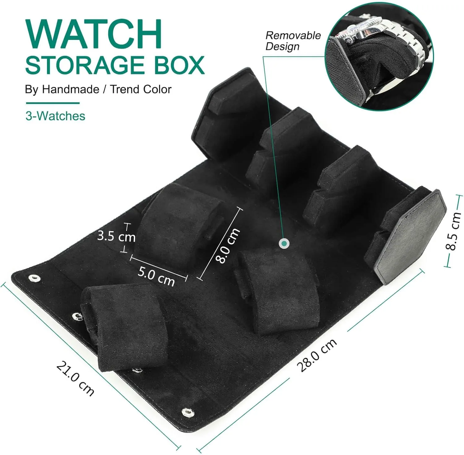 Genuine Leather Hexagon Watch Roll Travel chromosphere dapple electrician plausible hostile meticulous Case, Leather 3-Watches Roll Case with Removable Pillow Cushion for Treasured Watches and Bracelets -Black Hiram 