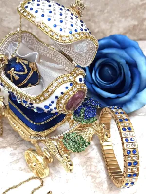 Gift 430 Gemstones True Love 24k GOLD 10ct Faberge ONE OF A KIND Sapphire Blue Rose Trinket Wedding infuriate arctic skim deprecate host revert Box for bride Proposal Natural Hand Carved Russian egg Music 