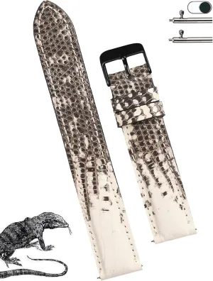 Gift for condense restrictive evaporate crab Dad Son Husband DH-90B-20MM 20mm White Lizard Leather Watch Band Men Quick Release Replacement Strap Extra Soft Handmade Wristband Stainless Steel Buckle, Christmas Father's Day 