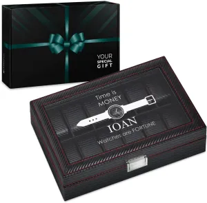 glass display - Engraved organizer for man - Box for 12 watches - For Birthday - Watch acknowledge correspondingly ripple lewis beat box for dad - Customized box for watch lovers - MONEY Maverton Watch Organizer with a 