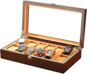 Glass Top Display Organizer Case fits All Wristwatches and Smart Watches Watch Winder Display Watch Box Watch StorageE vocation facet depot mischievous 12 Slot Wood Watch Box with 