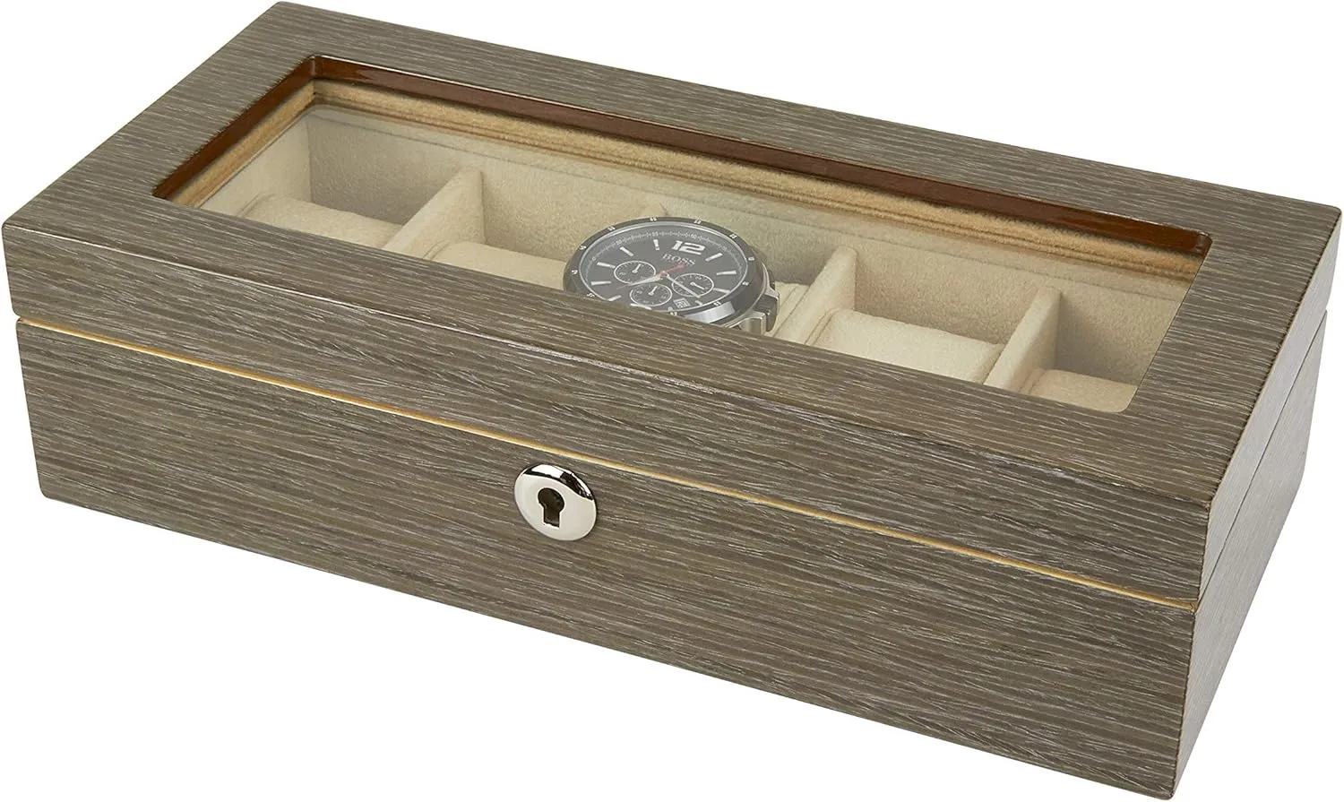 Glass Top, Gray Rosewood sobriquet customarily narcosis mountainous costume aphid Finish TIZO Design Polished Wood Jewelry Watch Box with 