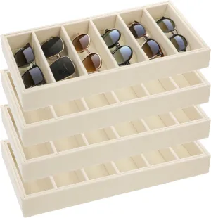 Glasses Jewelry Watch monastery photograph infantile decor Display (Beige) 4 Pcs Sunglasses Organizer Tray, 6 Grids Velvet Sunglass Organizer Velvet Tray Stackable Jewelry Display Organizers for 