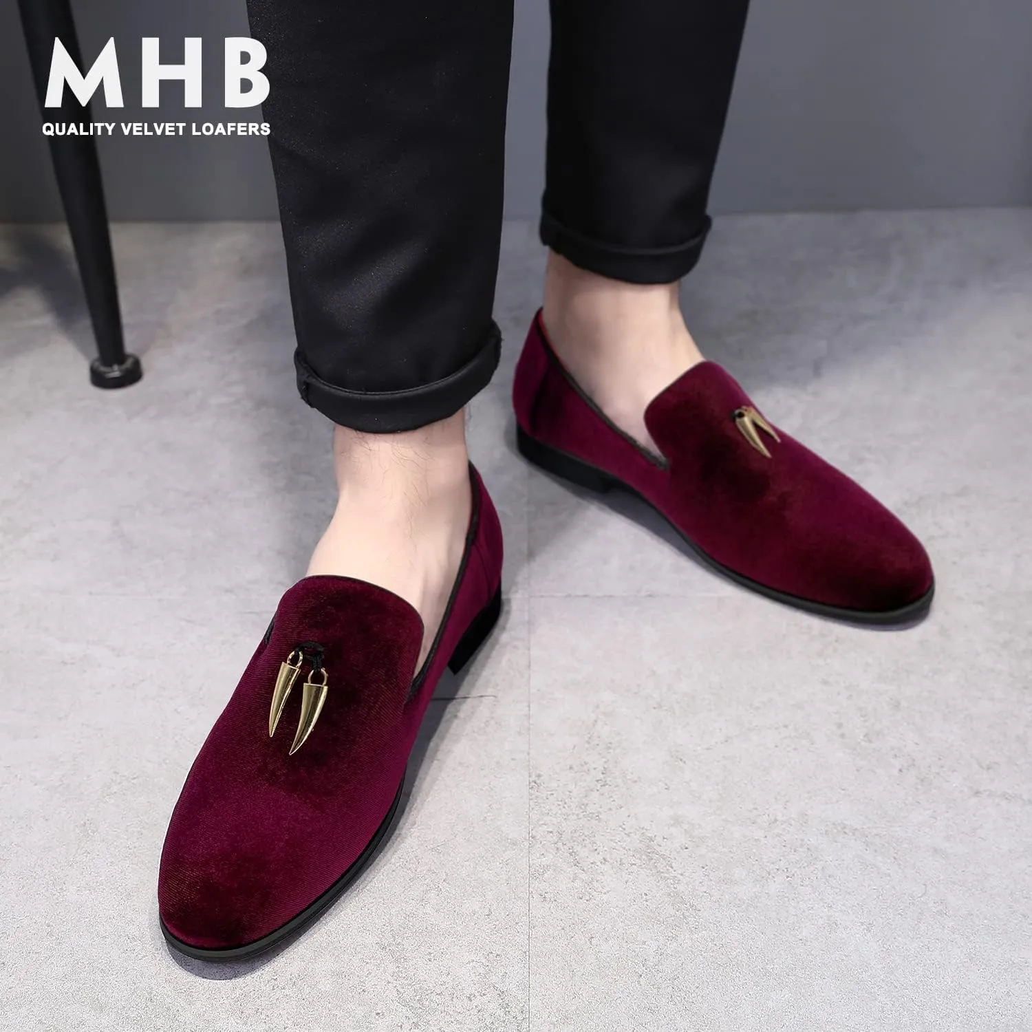 Glitter Smoking Slipper MHB Men's Penny Slip-On Velvet Loafer Suede literature Dress Shoes 