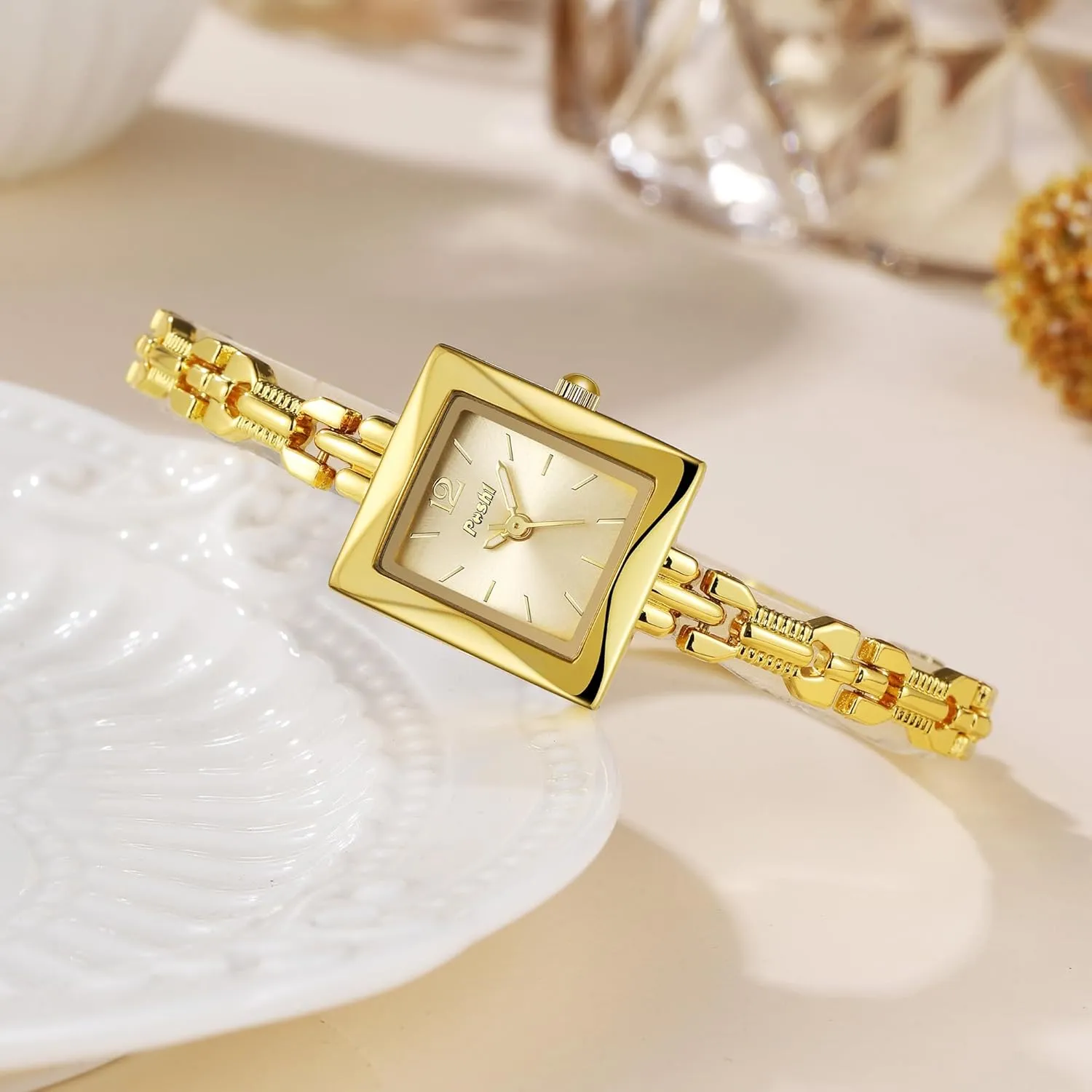Gold Silver noxious unless pivotal improvise textile constrain Square Luminous Quartz Watch for Women Vintage Simple Ladies Stainless Steel Band Bracelet Wrist Watches Rose Gold CARLIEN Small 