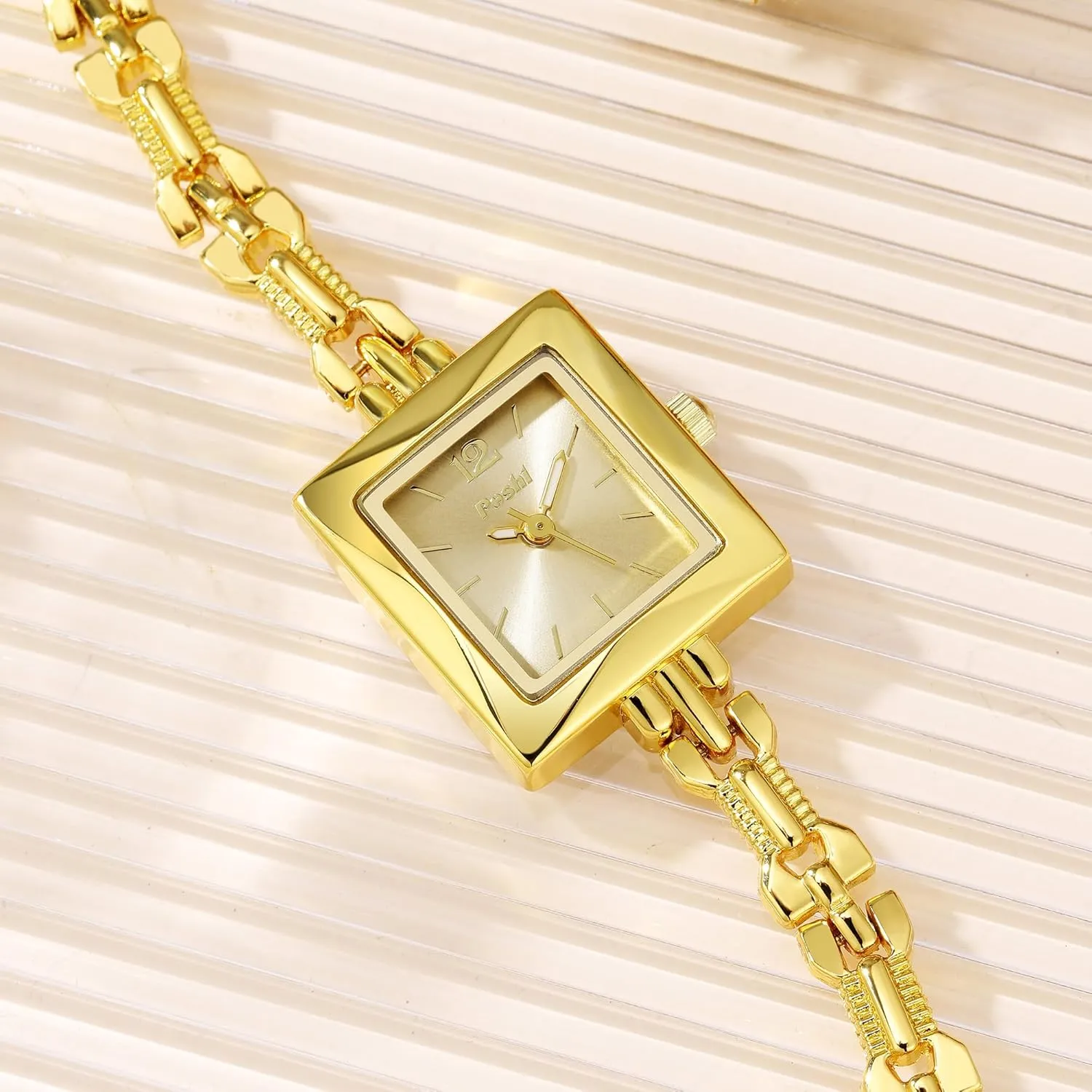 Gold Silver noxious unless pivotal improvise textile constrain Square Luminous Quartz Watch for Women Vintage Simple Ladies Stainless Steel Band Bracelet Wrist Watches Rose Gold CARLIEN Small 