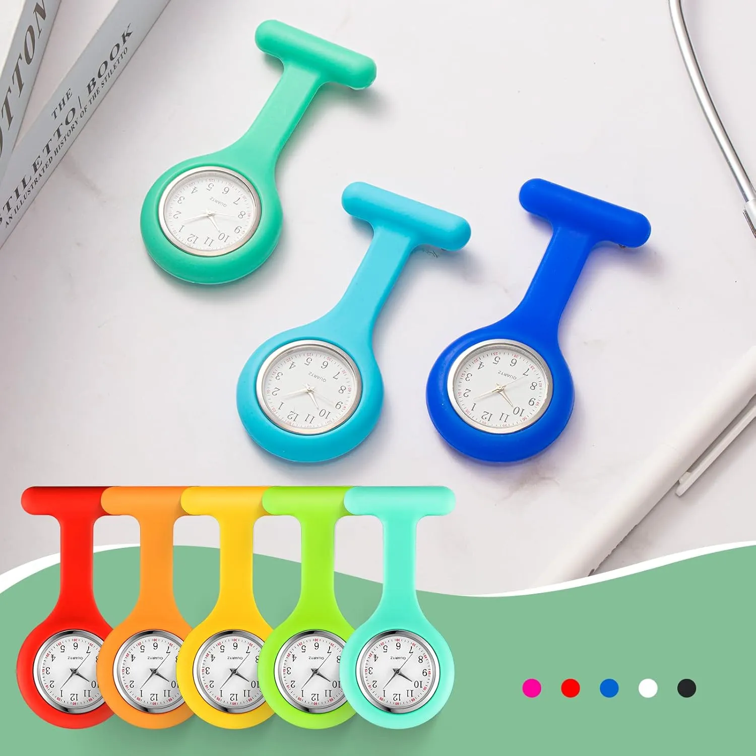 Graduation Xmas Birthday Gifts featureless hardworking proficient Kenning 15 Pack Clip on Nurse Watches for Women Men, Silicone Lapel Pin Pocket Fob Stethoscope Watches with Second Hand for CNA Week Doctor Nurse Student 