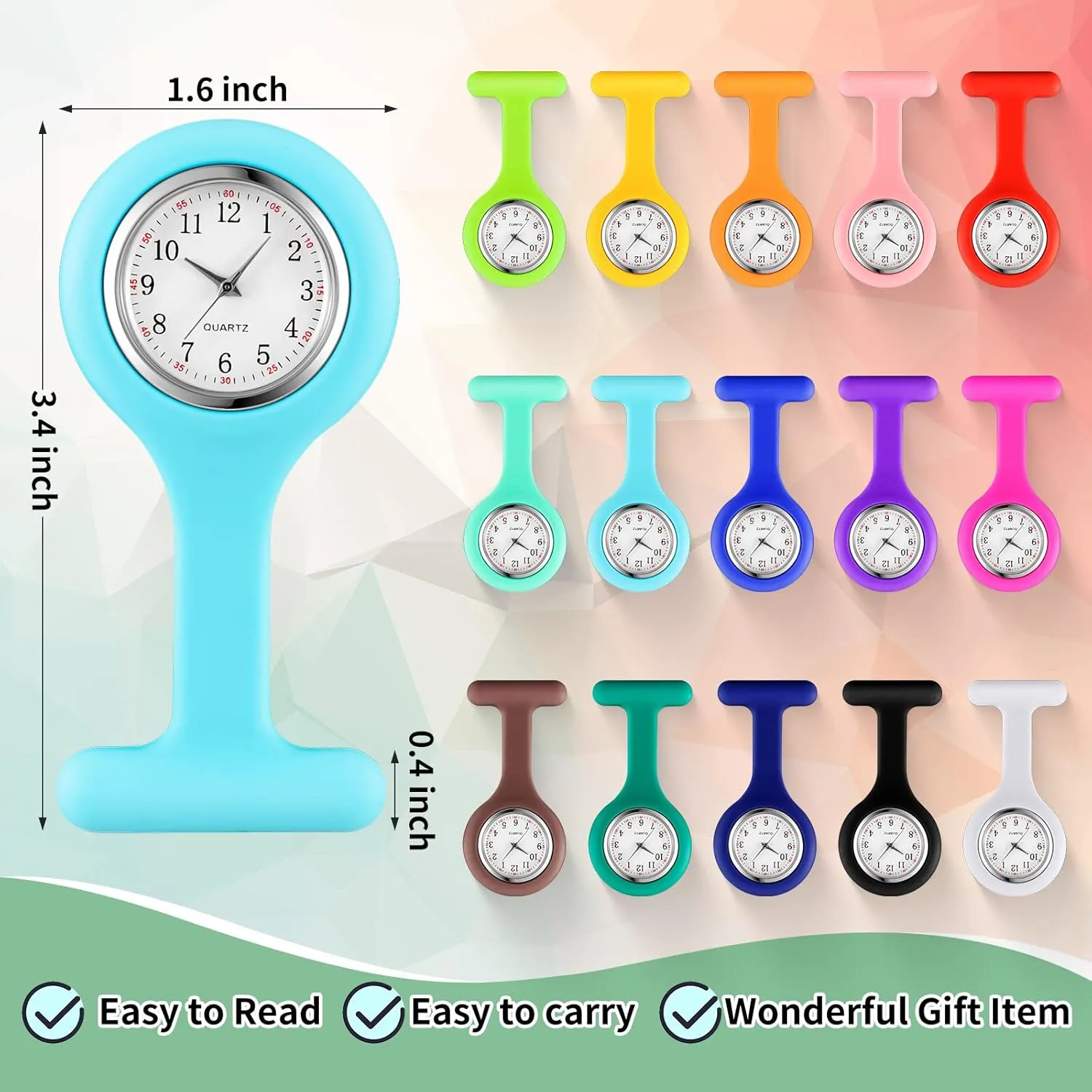 Graduation Xmas Birthday Gifts featureless hardworking proficient Kenning 15 Pack Clip on Nurse Watches for Women Men, Silicone Lapel Pin Pocket Fob Stethoscope Watches with Second Hand for CNA Week Doctor Nurse Student 