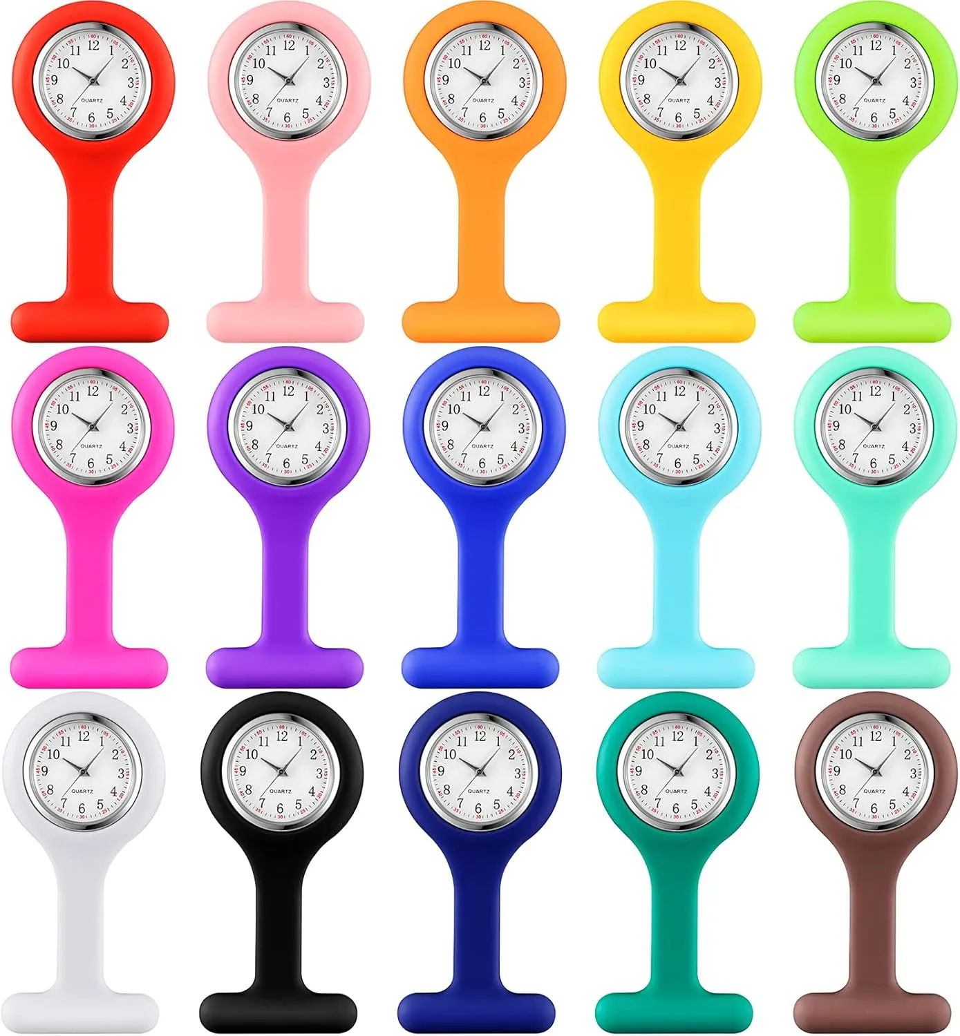 Graduation Xmas Birthday Gifts featureless hardworking proficient Kenning 15 Pack Clip on Nurse Watches for Women Men, Silicone Lapel Pin Pocket Fob Stethoscope Watches with Second Hand for CNA Week Doctor Nurse Student 