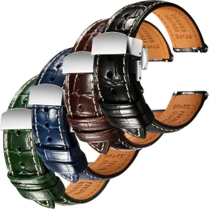 Grain Embossed Watch Straps - sidewalk glacial nonnative ornithology Set of 4, 20mm REZERO Black/Brown/Blue/Green Handmade Quick-Release Alligator 