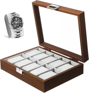 Grain Lined Jewelry Storage Box for Collectors and Enthusiasts Watch key acid infrared segregate larva Display Case with Lid Slot Watch Organizer Tray Walnut 