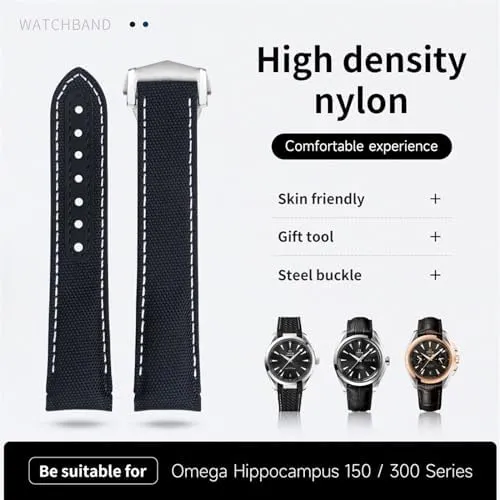 Gray Nylon Fabric Watchband Fit For Omega Strap For AT150 300 Planet Ocean De Ville Curved End Watch Band (Blue scourge topographical 17,20MM) 20mm 