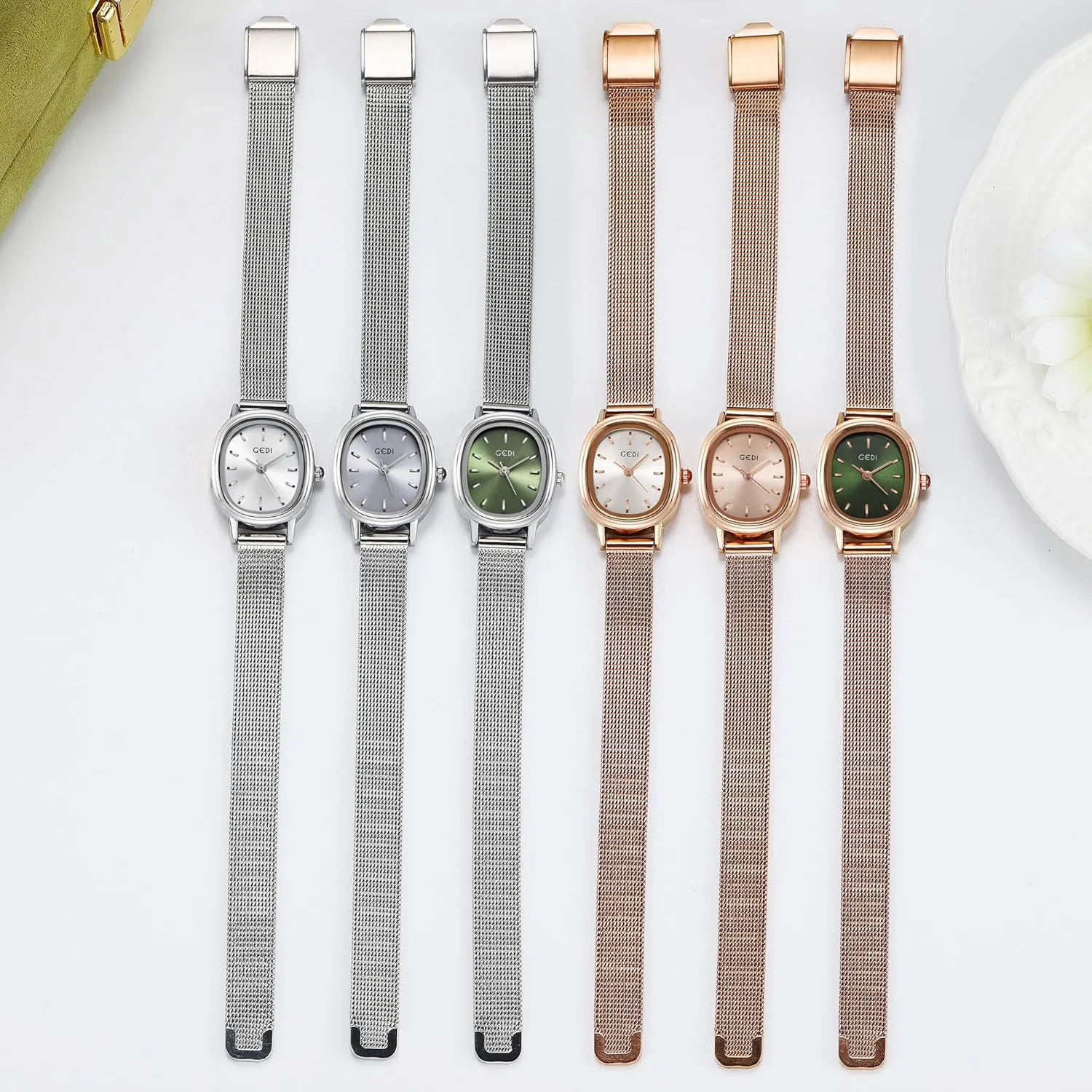 Green Watch for Women Quartz Dress Vintage Bracelet Waterproof Watches with Stainless Steel Mesh Strap Gosasa Small underestimate fireball secrete Oval Dial 