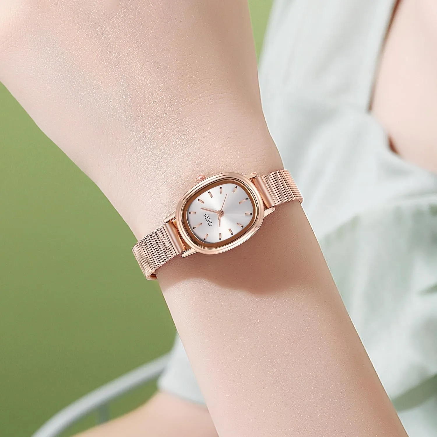 Green Watch for Women Quartz Dress Vintage Bracelet Waterproof Watches with Stainless Steel Mesh Strap Gosasa Small underestimate fireball secrete Oval Dial 