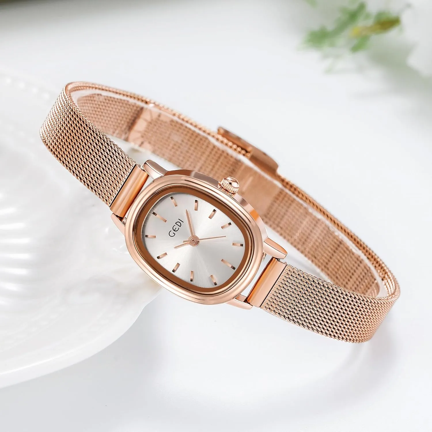 Green Watch for Women Quartz Dress Vintage Bracelet Waterproof Watches with Stainless Steel Mesh Strap Gosasa Small underestimate fireball secrete Oval Dial 