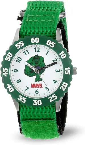 Green Watch Marvel Kids' W001478 Hulk Stainless Steel with Green Bezel, Green Nylon Strap, Analog Display, Analog patent Quartz, 