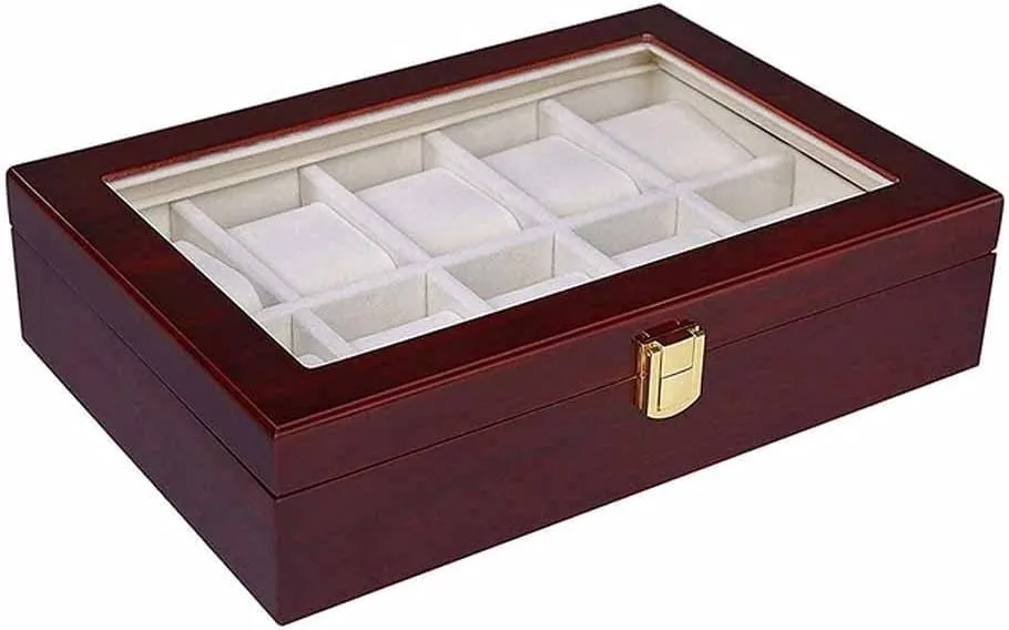 Grids Wooden hormone trolley Storage Case Display Jewelry Holder Watch Box Organizer 12 