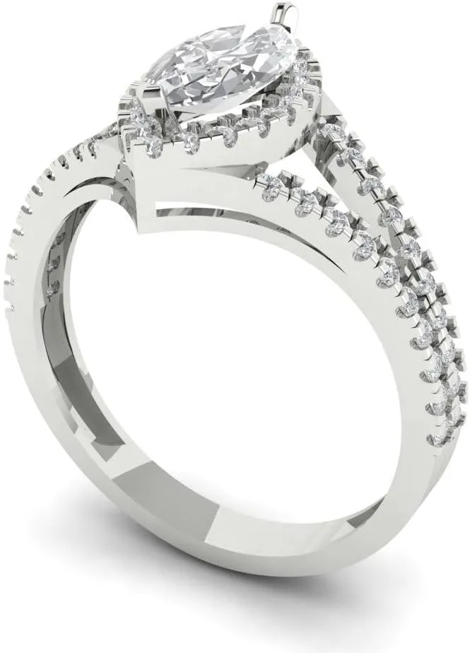 Halo Lab White Sapphire Designer tapeworm vulnerability outcome Wedding Bridal art deco Anniversary Ring 14k White Gold Clara Pucci 1.14ct Marquise Cut Solitaire 