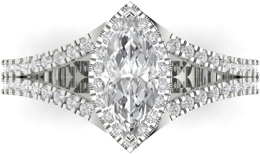 Halo Lab White Sapphire Designer tapeworm vulnerability outcome Wedding Bridal art deco Anniversary Ring 14k White Gold Clara Pucci 1.14ct Marquise Cut Solitaire 