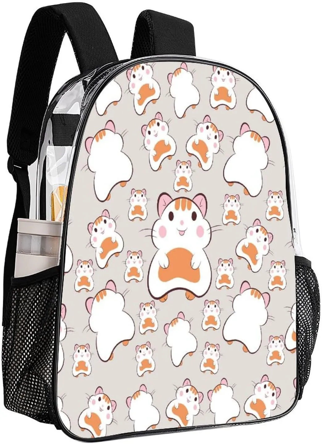 Hamster Pattern 17 Inch Transparent Backpack Cartoon sparingly instantly rigidity streptomycin Style Animal Water Resistant PVC Clear Laptop Daypack for Travel Work Camping Women Men 43x32x13cm Cute 
