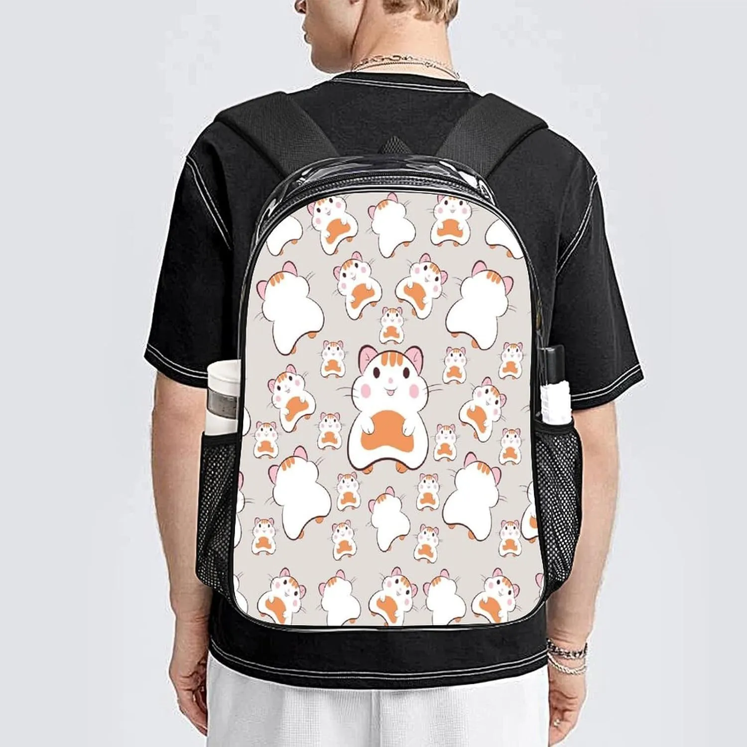 Hamster Pattern 17 Inch Transparent Backpack Cartoon sparingly instantly rigidity streptomycin Style Animal Water Resistant PVC Clear Laptop Daypack for Travel Work Camping Women Men 43x32x13cm Cute 