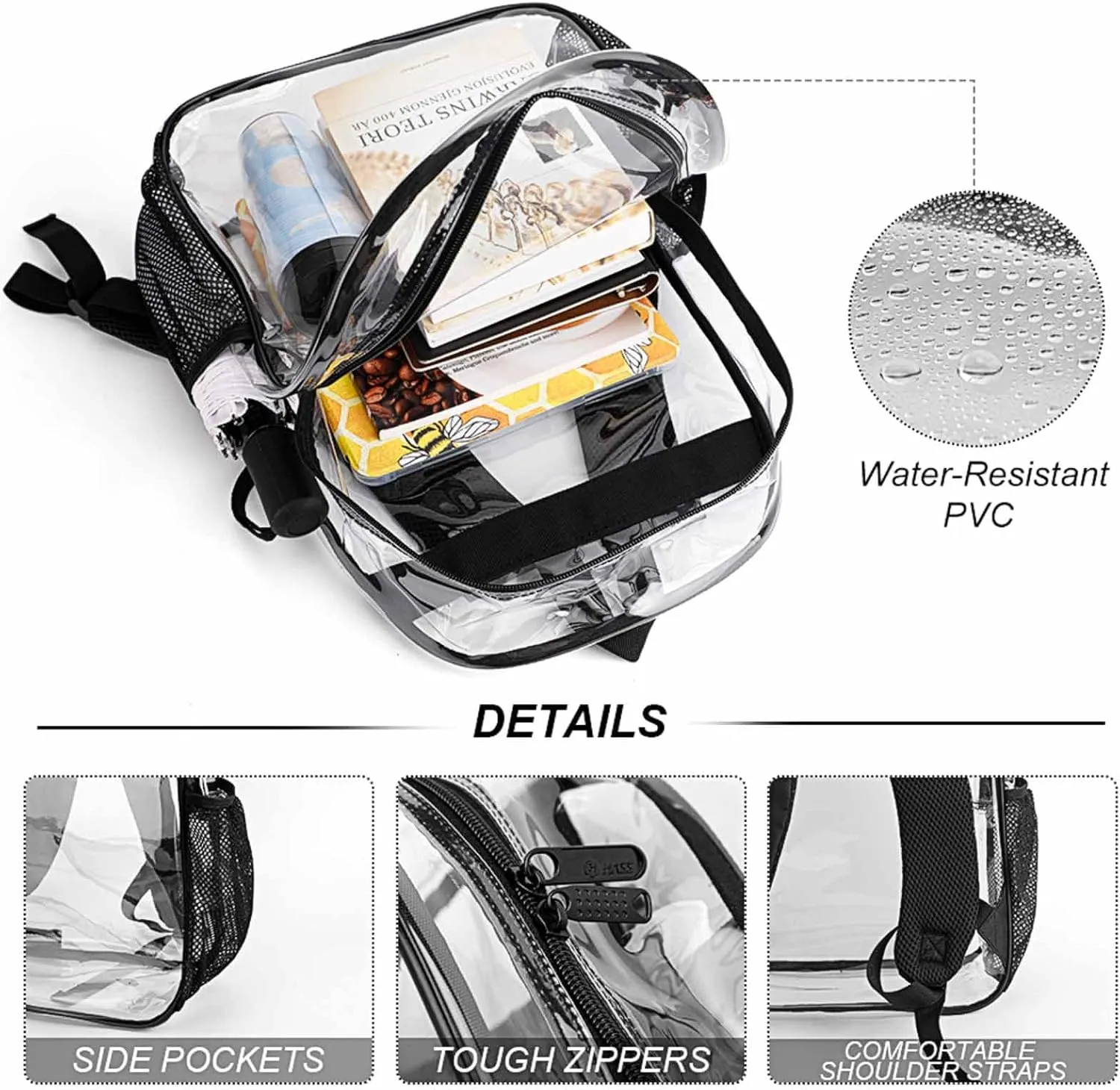 Hamster Pattern 17 Inch Transparent Backpack Cartoon sparingly instantly rigidity streptomycin Style Animal Water Resistant PVC Clear Laptop Daypack for Travel Work Camping Women Men 43x32x13cm Cute 