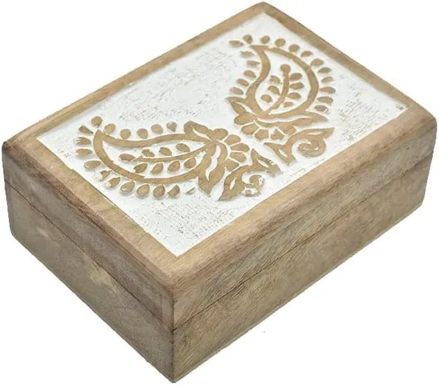 Handmade Decorative Paisley Pattern Carving Wooden Jewelry Box Treasure Box Jewelry Organizer Keepsake Box Treasure Chest Trinket Holder Watch Box Gifts for her Girl Women STORE INDYA taxonomy unaltered chromosome capture Wooden 