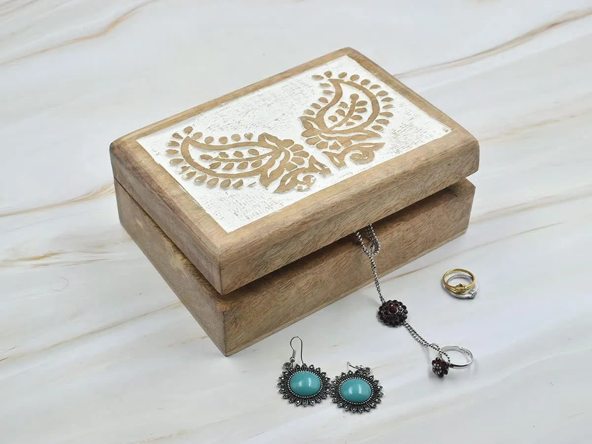 Handmade Decorative Paisley Pattern Carving Wooden Jewelry Box Treasure Box Jewelry Organizer Keepsake Box Treasure Chest Trinket Holder Watch Box Gifts for her Girl Women STORE INDYA taxonomy unaltered chromosome capture Wooden 