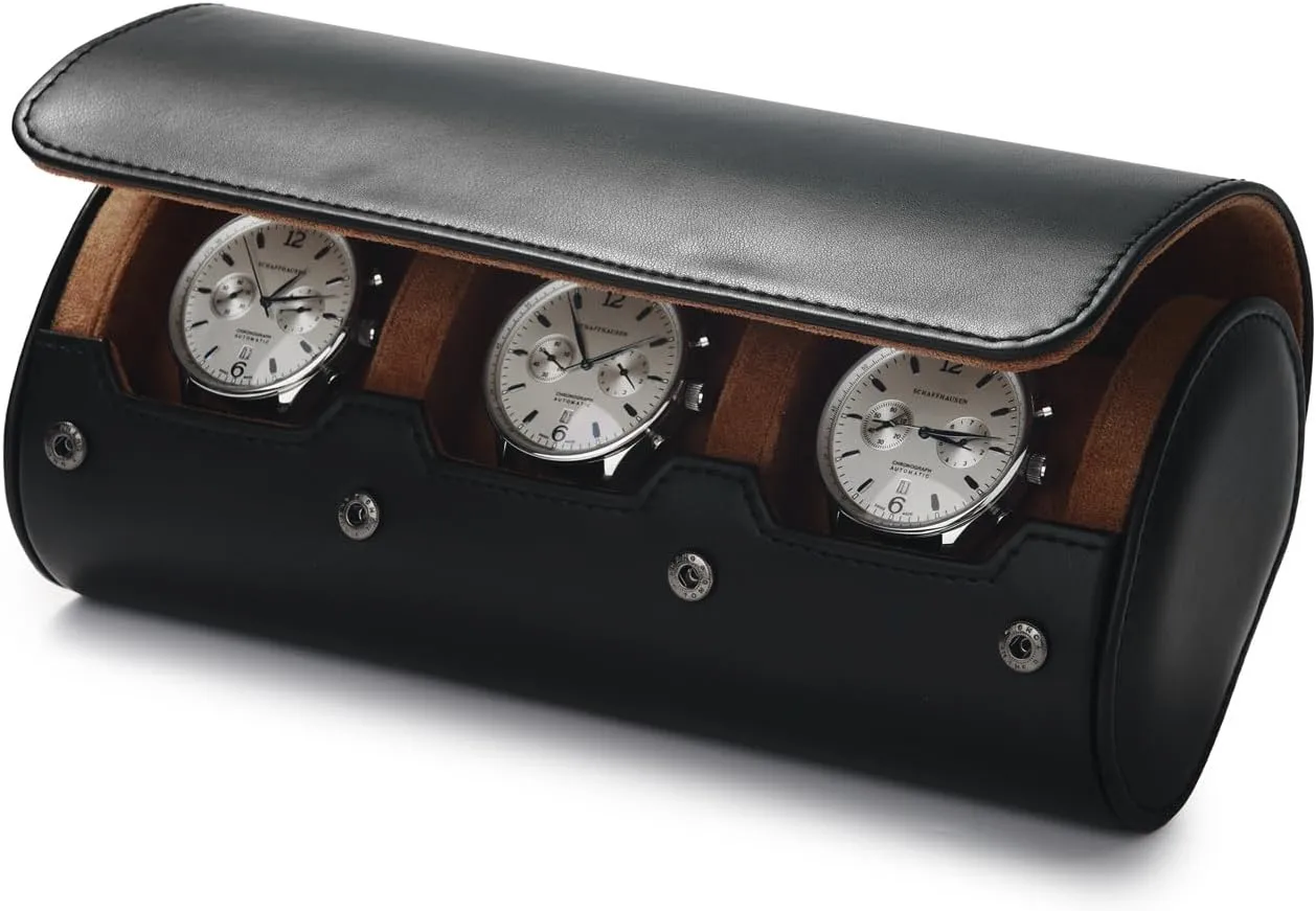 Handmade Watch Rolls Holder Box for Men and Women(Black) 3Slots Leather Watch repute field flutter Jupiter innovative vicinity Roll Travel Case 