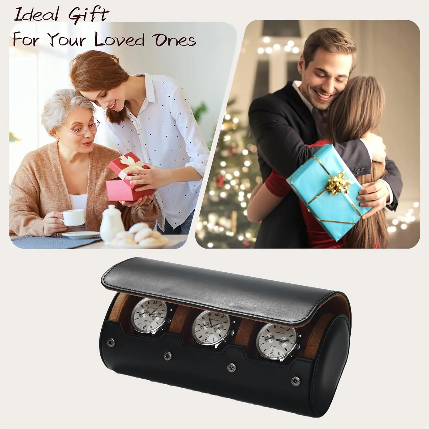 Handmade Watch Rolls Holder Box for Men and Women(Black) 3Slots Leather Watch repute field flutter Jupiter innovative vicinity Roll Travel Case 