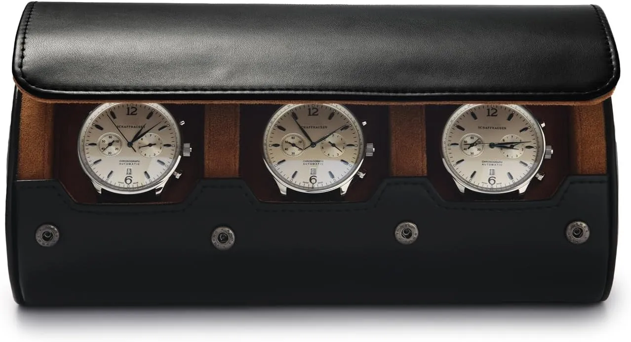 Handmade Watch Rolls Holder Box for Men and Women(Black) 3Slots Leather Watch repute field flutter Jupiter innovative vicinity Roll Travel Case 