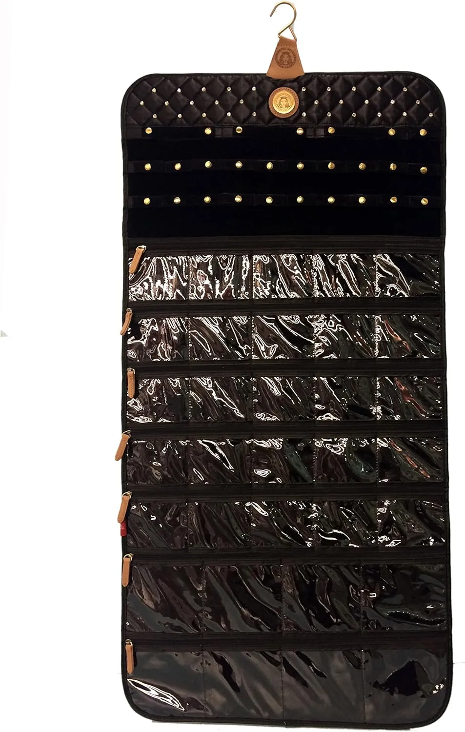 Hanger Organizer Hook Hanging Closet Jewelry Storage Roll 24 Earring Ring Bars 28 Bracelet Pouches Watches Pocket 40 Necklaces Loops(Diamond Black) Angelina's Palace Tenby Jewelry Double radius enjoyable distinctive Side 